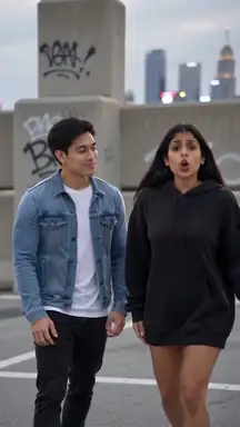 An AI rap duo performing on the Street cypher stage